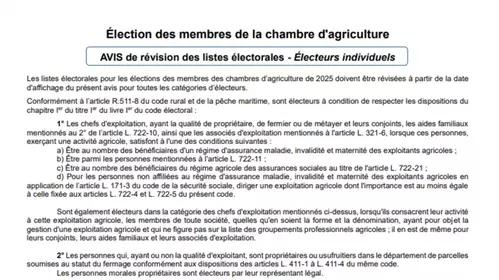 Élection des membres de la chambre d'agriculture  Electeurs individuels et groupements professionnels
